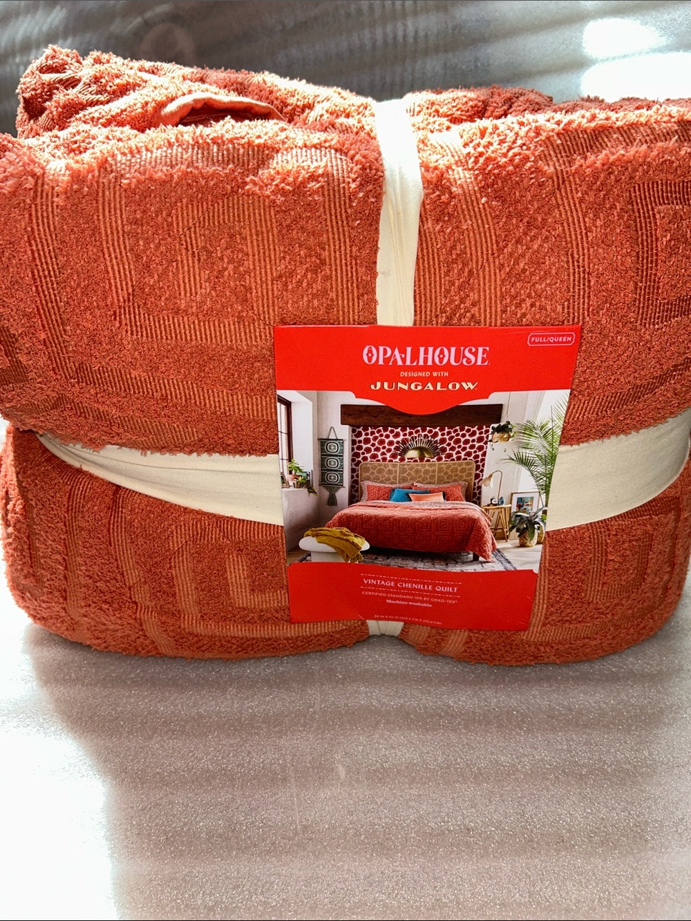 Opalhouse Jungalow F/Q Coral Chenille Quilt - Textured Geometric